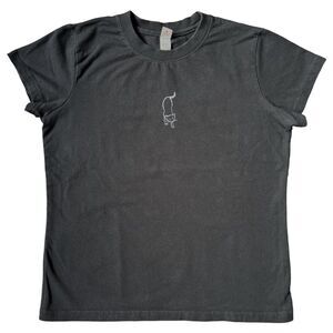 Glitter Cat on Women's Large Black T-Shirt, Crew Neck Shirt Cotton Spandex L